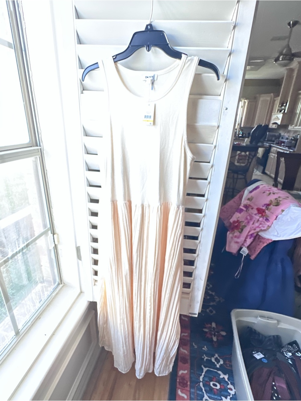 DKNY Cream and Blush Pleated Maxi Dress